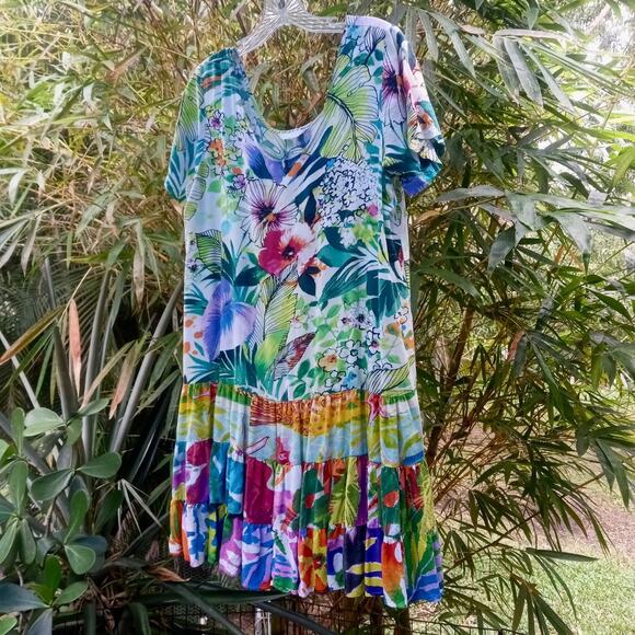 VTG JAMS WORLD Hattie Dress Hawaiian JUNGLE SPLASH Floral Print Short Sleeve M - Picture 8 of 8